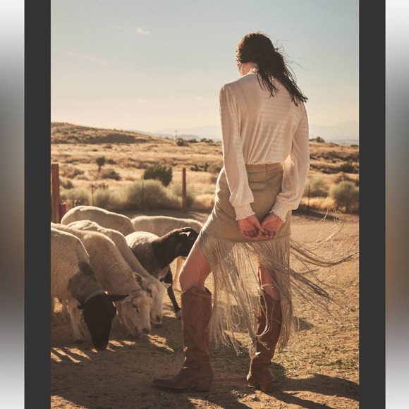 Fabulous Stretch Faux Suede Fringe Detail Maxi Skirt - Picture 6 of 6